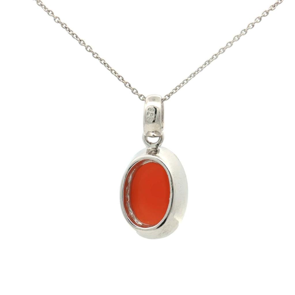Peach Moonstone Cabochon Oval Pendant Necklace 925 Sterling Silver Rhodium Plated Solitaire Gemstone Pendant with Chain Gift for Women