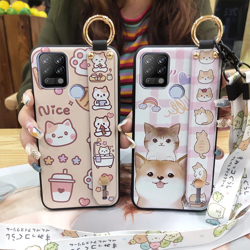 Lanyard Dirt-resistant Phone Case For Tecno Pova/LD7 Soft Case Back Cover Anti-knock Durable Protective Cute Cartoon