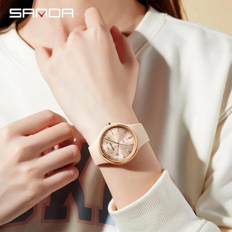 SANDA Fashion Quartz Women's Watches Simple Exquisite Dial Silicone Strap Waterproof Lightweight Luminous Display Student Watch
