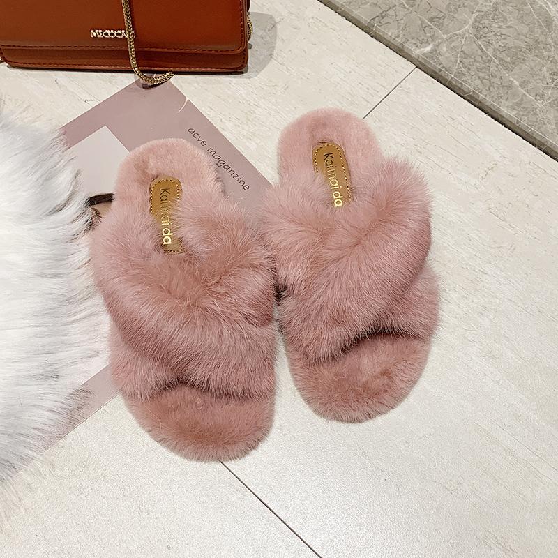 

Модные 3-стильные тапочки из норки с перекрещенными ремешками, женские уютные плоские зимние плюшевые женские туфли, бархатные пантофли 2025, вязаные пушистые шлепанцы 35-40 5