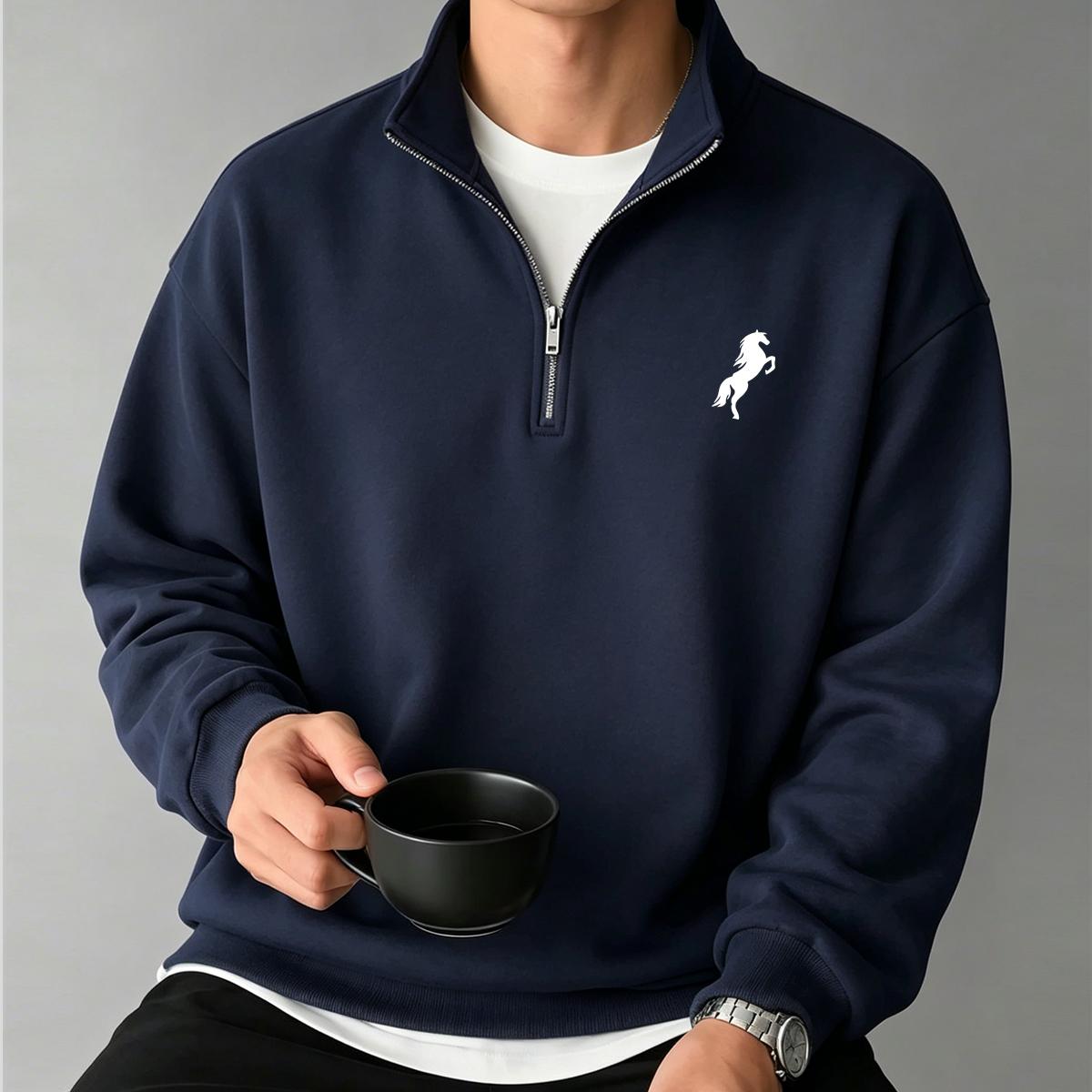 

Men s quarter-zip hoodie: a simple, printed, stand-collar fleece pullover that s casual, comfortable, and stylish—perfect for a variety of occasions. XXL темно-синього кольору
