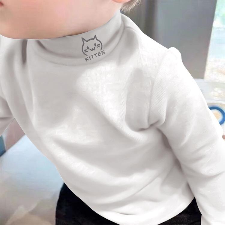 Children's velvet base shirt with autumn and winter cartoon print new style for boys and girls' student half high neck mid top