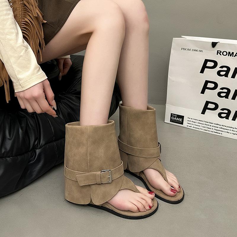 New flat-bottomed versatile fashionable and comfortable high-top open-toed sandals one-pedal sleeve women's cool boots