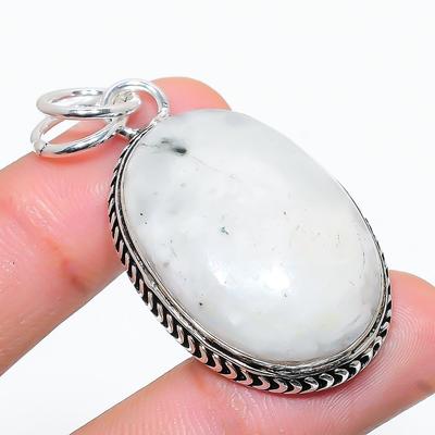 Natürlicher Regenbogen-Mondstein Edelstein 925 Sterling Silber Anhänger 1.97" b5Z17