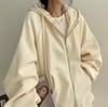 Loose Hoodies Women Autumn Winter  New Casual Long Sleeve Zip Up Hoodie Chic Vintage Solid Draw String Sweatshirt