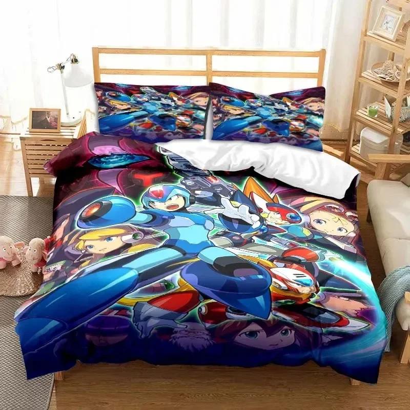 

Comforter Rockman Megaman Game Cartoon Bedding Set Printed Bed Set With Soft Single Double Queen Super King Size Comforter (quilt)-EU Single(135*200cm)3pcs
