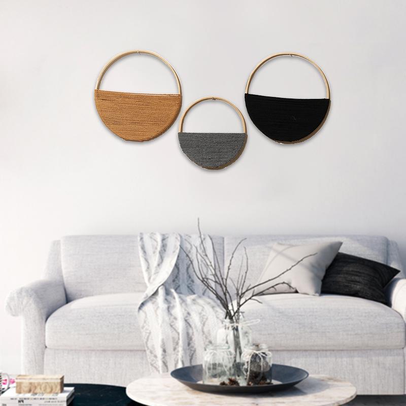 2pcs Woven Double Circular Wall Hanger Hand Woven Wall Hanging Macrame Wall Hanging