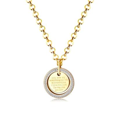 Surgical Stainless Steel CZ Diamond Medal 18K Gold Message Engraving [Galant] Necklace, Rust-Proof, Pendant, (PVD Coating), Unisex, (Gold)