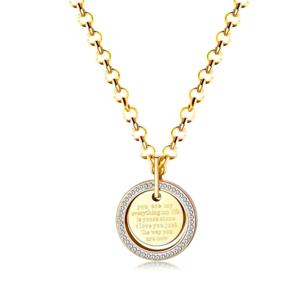 

Surgical Stainless Steel CZ Diamond Medal 18K Gold Message Engraving [Galant] Necklace, Rust-Proof, Pendant, (PVD Coating), Unisex, (Gold) золотий