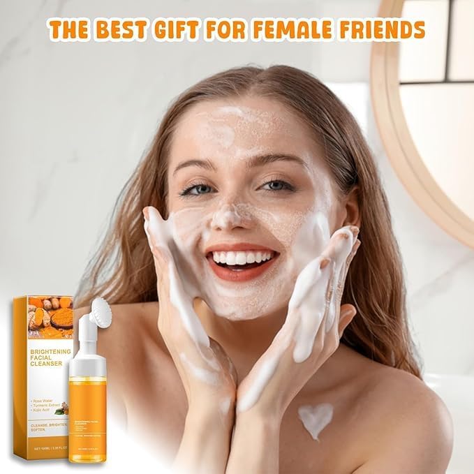 KRISHNIX Kojic Acid and Turmeric Face Cleaner with Brush Deep Clean Facial Wash for Men and Women with Turmeric Foaming Cleanser that Gently Exfoli