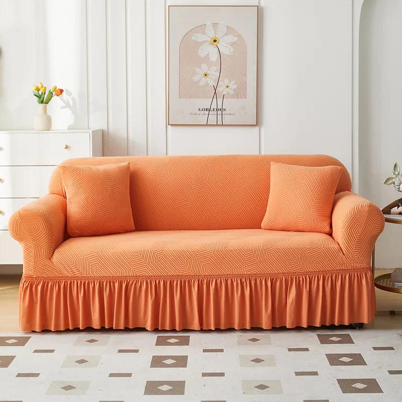 1/2/3/4 Seater Sofa Cover with Skirt Four Seasons Universal Elastic All-Inclusive Sofa Dust Covers for Living Room Funda De Sofá