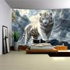 Weißer Tiger Wandteppich Chinesischer Stil Bergtempel Naturlandschaft Wandbehang Ästhetische Dekoration für Schlafzimmer Wohnzimmer
