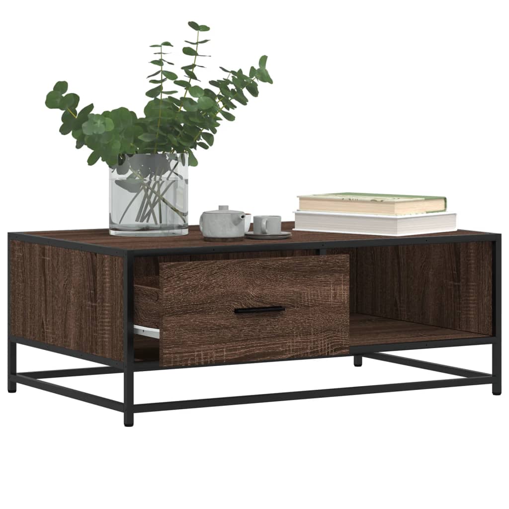 Coffee Table Brown Oak Effect 90 X 57 X 35 Cm Engineered Wood & Metal