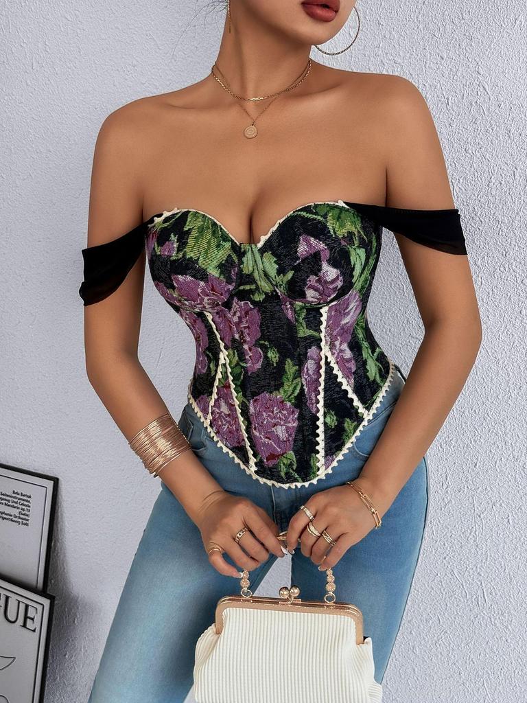 Trending Retro French Jacquard Strapless Corset Vest