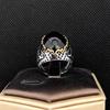 Vintage Men‘s Obsidian Signet Ring, 13x18mm Black Gemstone Set In Antiqued Silver, Masonic Style Bold Jewelry for Him