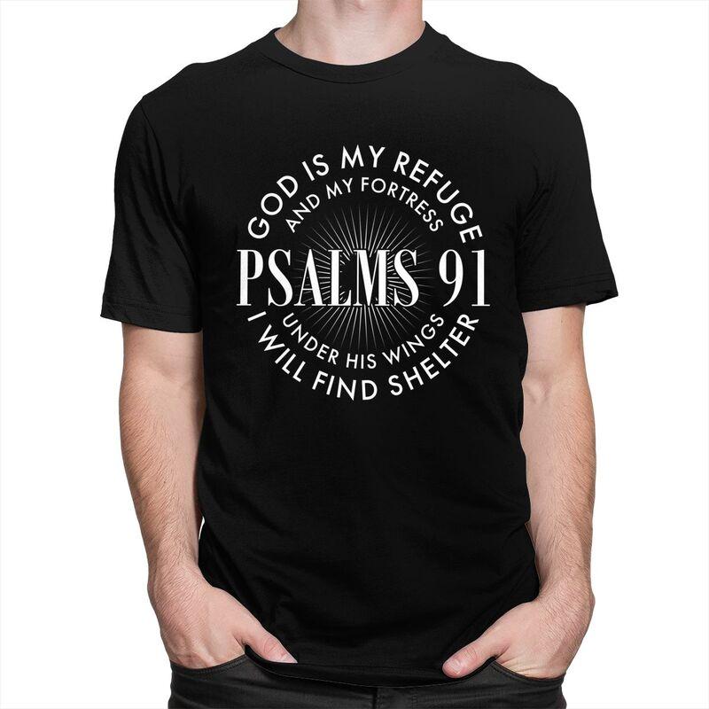 God Is My Refuge And My Fortress Psalms 91 T Shirt for Men Pure Cotton Tshirt Short Sleeve Tee Shirt Loose Fit Clothing Gift