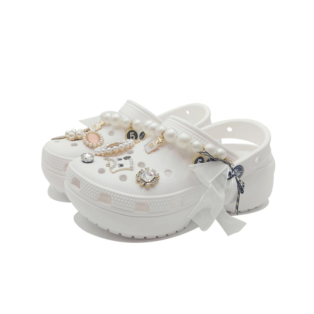 Crocs Classic Platform Clog Cloud Series MH Plan EVA Graffiti Versatile Fashion Trend Hole Shoes Women's White