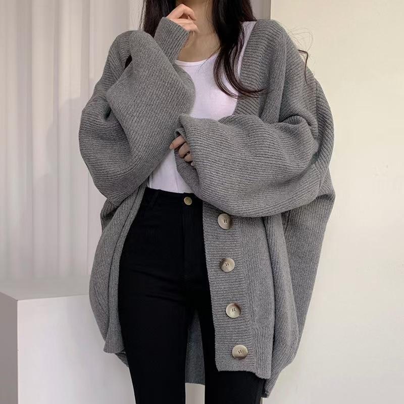 

Simple solid color lazy wind sweater jacket women s 2025 autumn and winter new loose large size knitted cardigan women 410-11 (average size) сірий колір