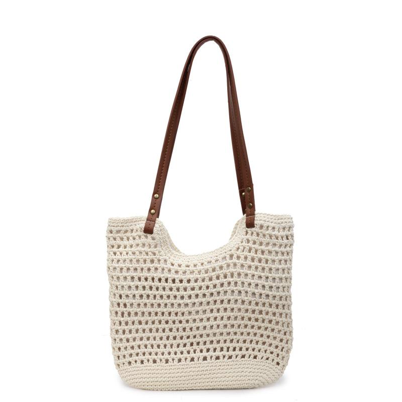 Casual Large-capacity Shoulder Cotton Thread Woven Bag Women's New Reticulated Tote Bag Seaside Vacation Beach Bag