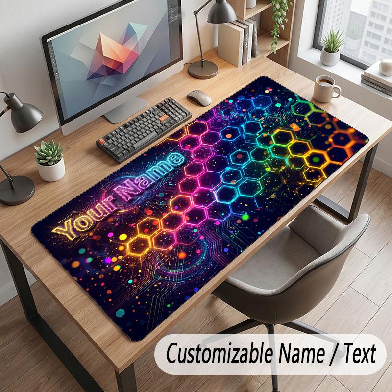 Abstract Geometric Theme Customized Mouse Pad Personalized Print Name Text Desk Mat For Home Office Table Decor