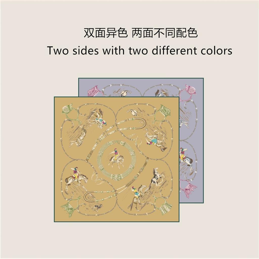 70CM Handmade Double-Side Horse Printed Imitation Silk Scarf Rolled Edge High Quality Women Scarf Wraps Echarpes Foulards