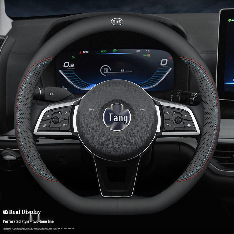 BYD New Energy Genuine Leather Steering Wheel Cover - Ultra-thin, All-season for Han, Tang, Qin, Song, MAX, Yuan, E2F3 models.
