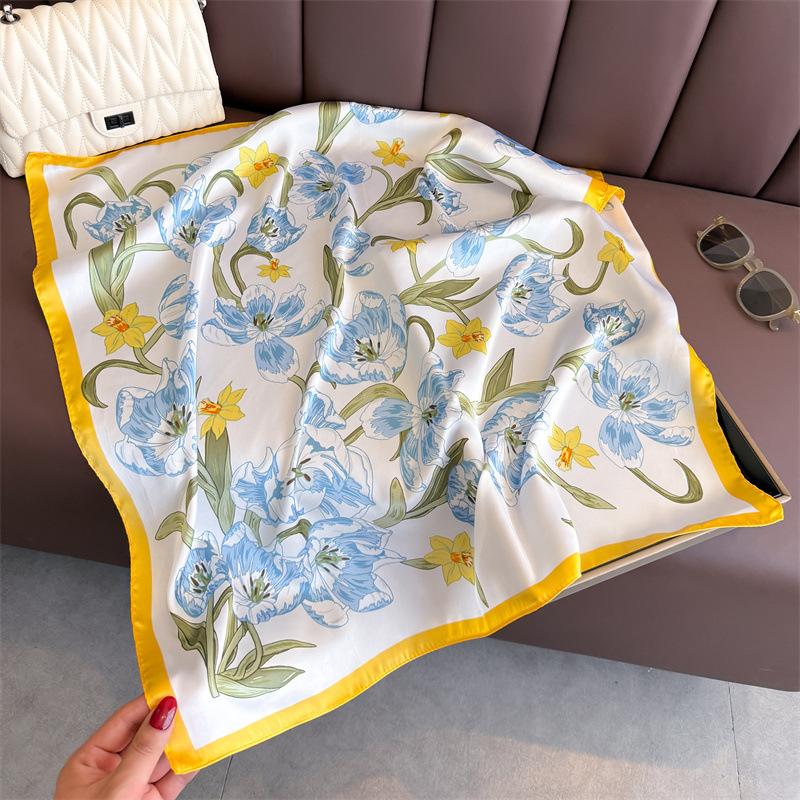 70cm Scarf Soft Satin Women Summer Shawls And Wrap Hijab Scarves Femme Pashmina Echarpe Designer Beach Stole Bandana
