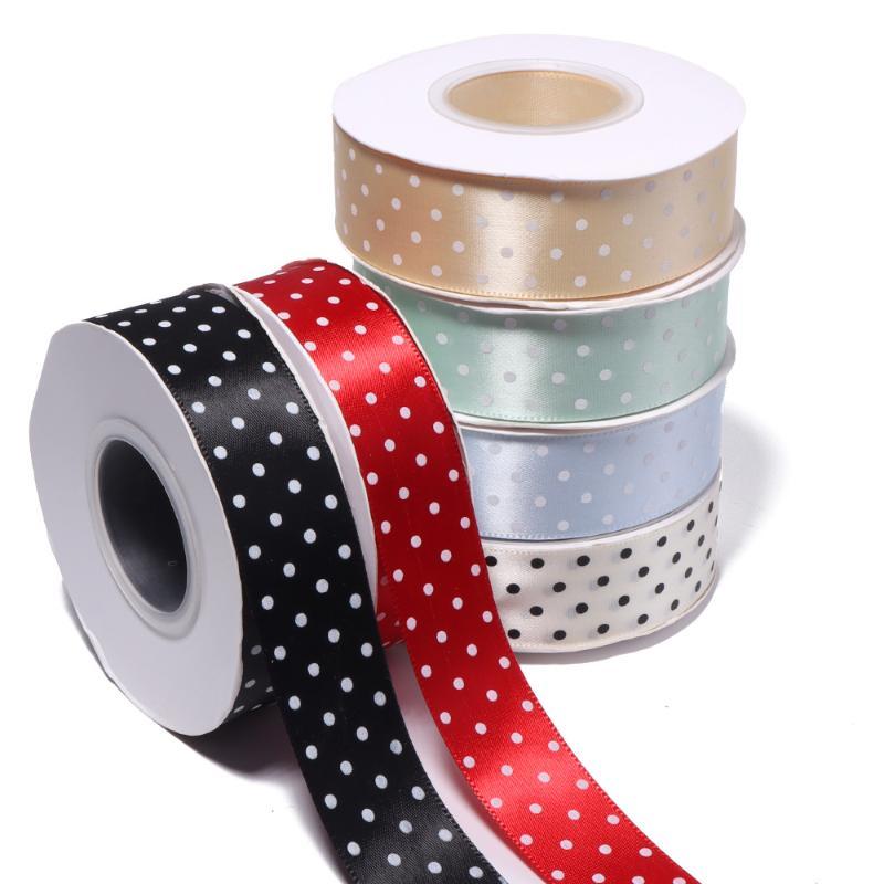 Fadeless Polka Dot Satin Ribbon 25mm 25 Yards Per Lot Reusable DIY Craft Material for Hair Bow Making Wedding Decor