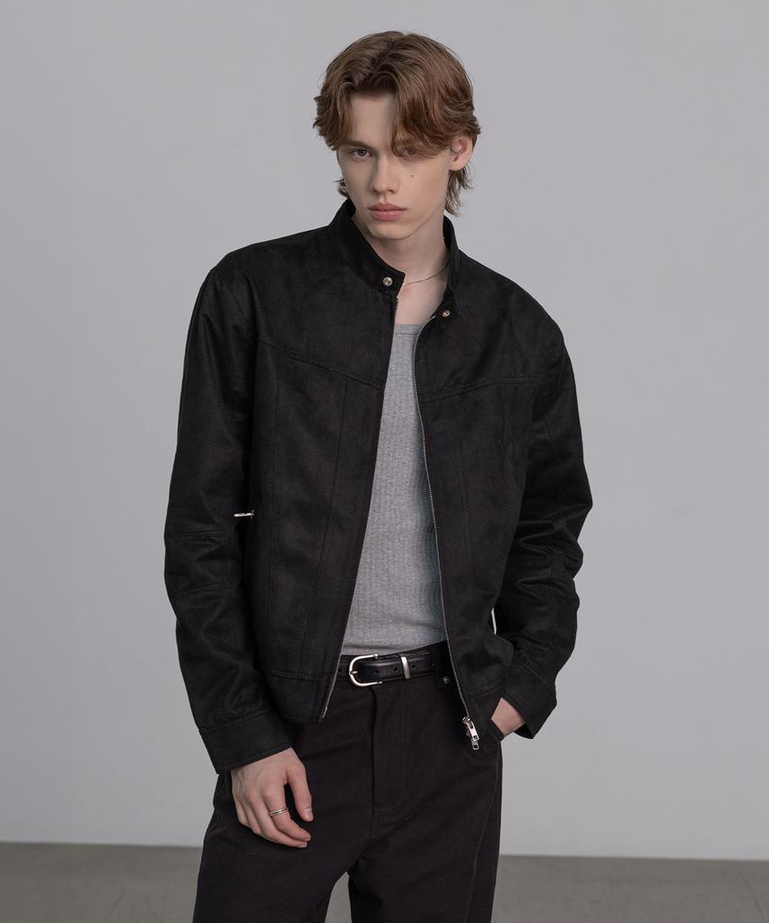 DECOROSO Biker Synthetic Suede Jacket [Black]