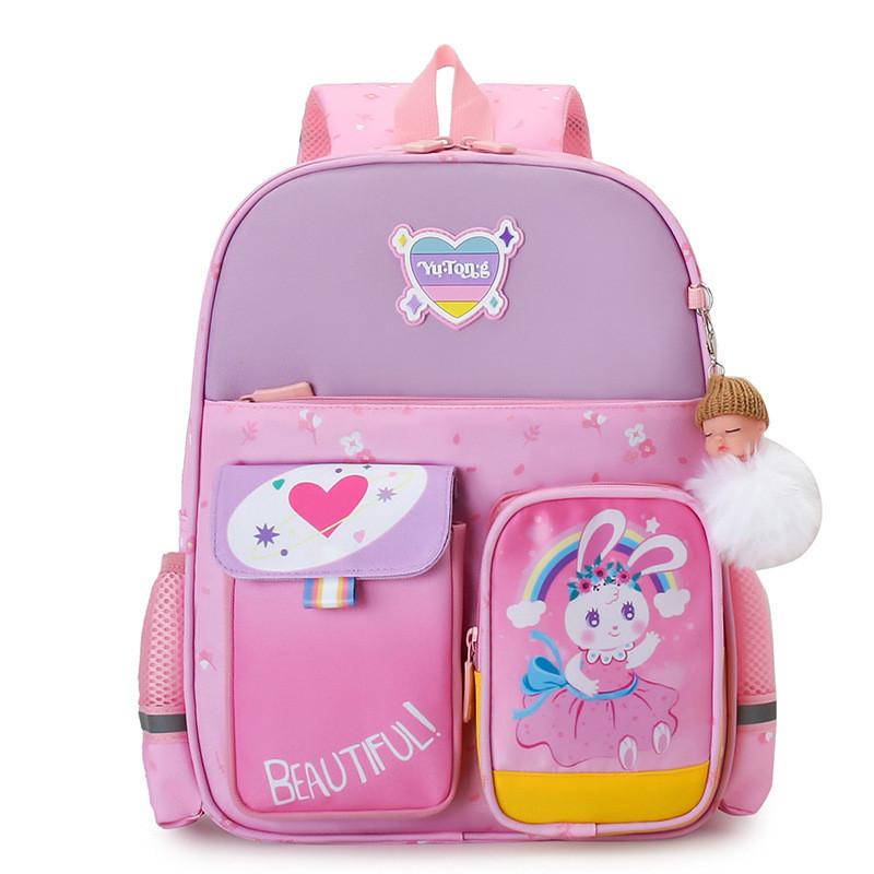Modern Stylish Ergonomic Animal Print Kids Backpack Breathable Nylon Cute School Bag PinkPurple