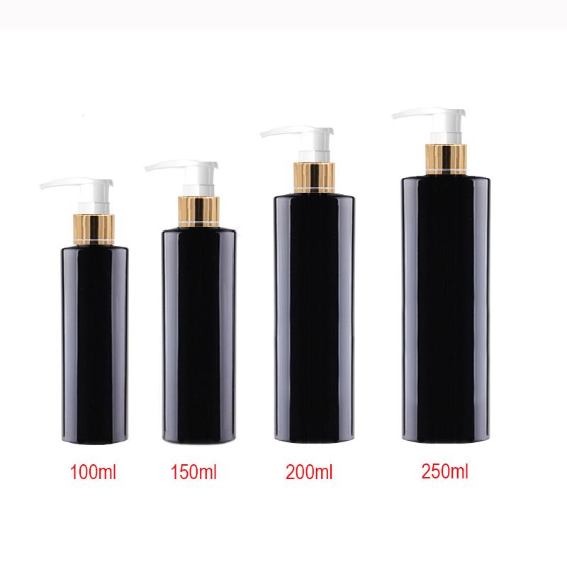 100ml 150ml 200ml 250ml Empty Black Bottles Liquid Soap Pump Container For Personal Care Lotion,gold Pump Cosmetic Containers