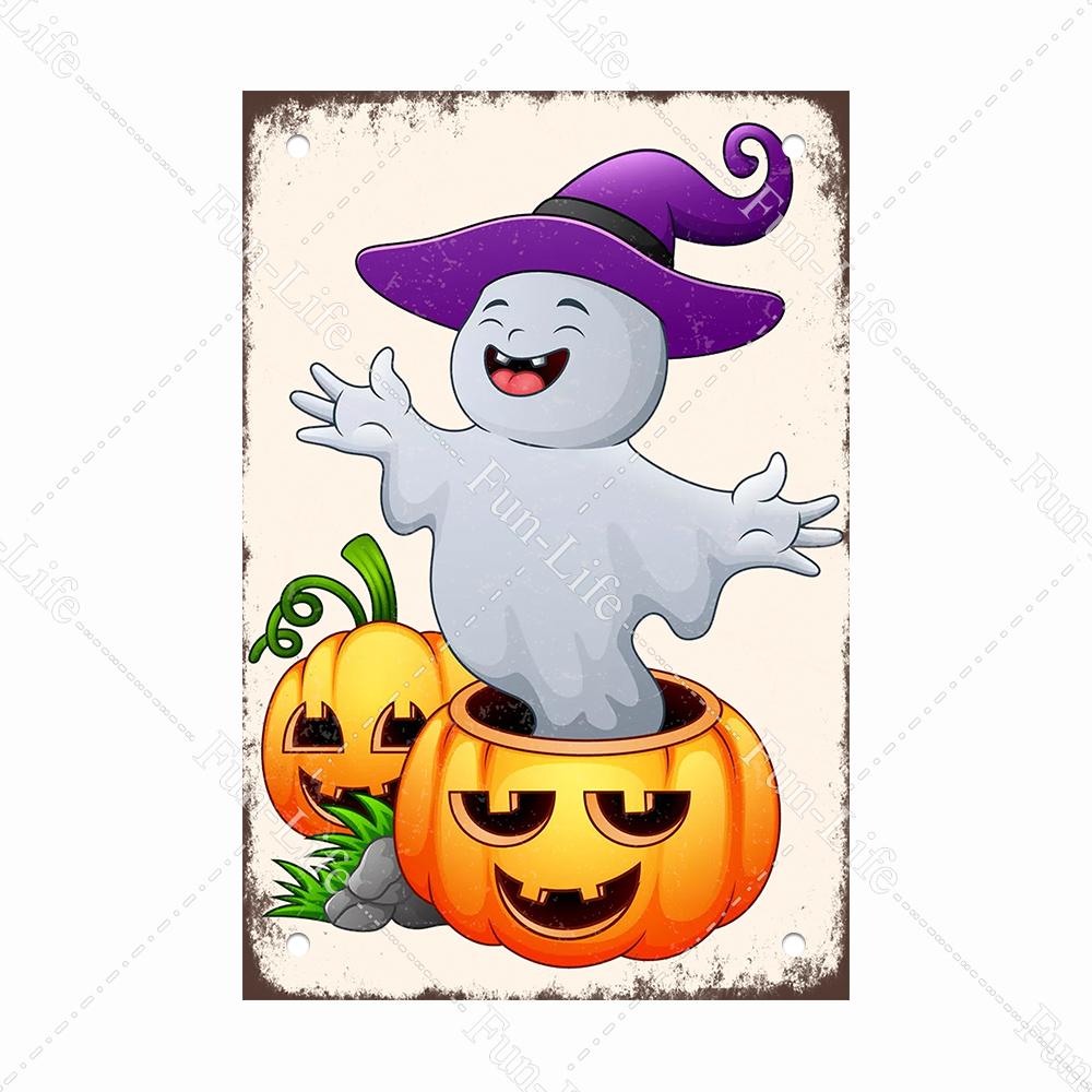 Black Cat Happy Halloween Vintage Metal Signs Halloween Party Poster Pumpkin Metal Tin Plaque Bar Pub Cafe Wall Home Decor