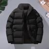 Men Cotton Coat Stand Collar Long Sleeve Zip-up Thickened Cotton Jacket with Side Pockets Solid Color Thickened Winter Quilted Coat