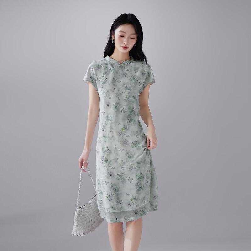 SOFSIL 2026 Summer New Chinese Style Silk Floral Cheongsam Dress
