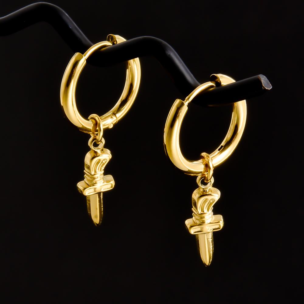 Golden Exquisite Sword Cross Star Hoops Earring Fashion Natural Shell Stainless Steel Earrings For Women Men Accessories Jewelry