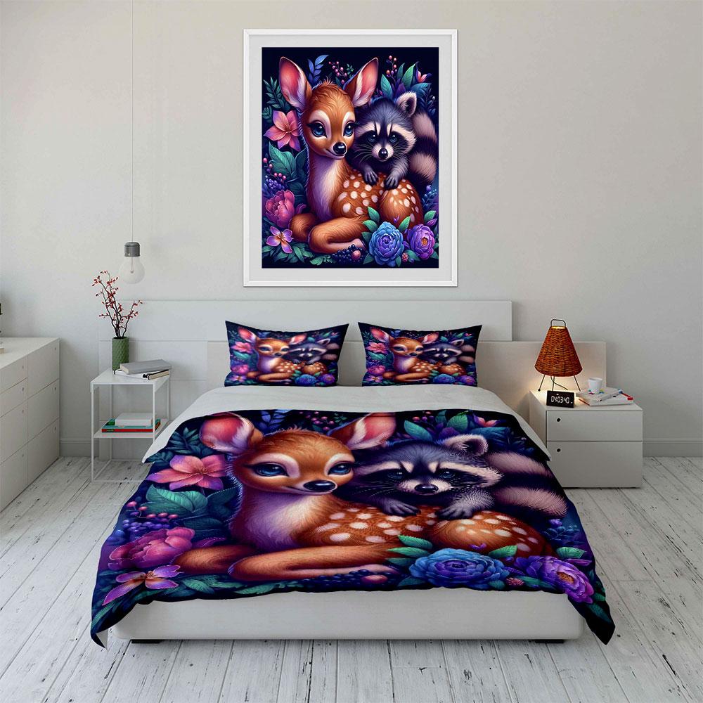 Enchanted Floral And Woodland Creatures Printed Duvet Cover Set1 Duvet Cover+2 Pillowcasemulti Size Bedroom Bedding Decor