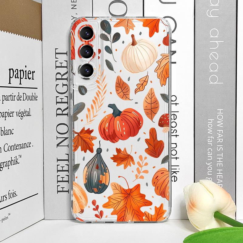 Autumn Maple Leaf Pumpkin Print Clear Phone Case for Samsung Galaxy A55 A54 A53 A14 A16 A36 A35 A13 A15 A25 5G Soft Cover Fundas