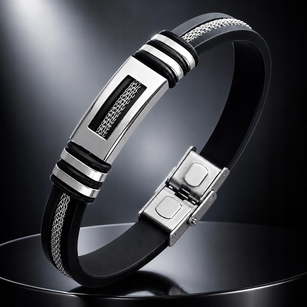 Silver Men' Bracelet Titanium Black Bracelet Gift for Men