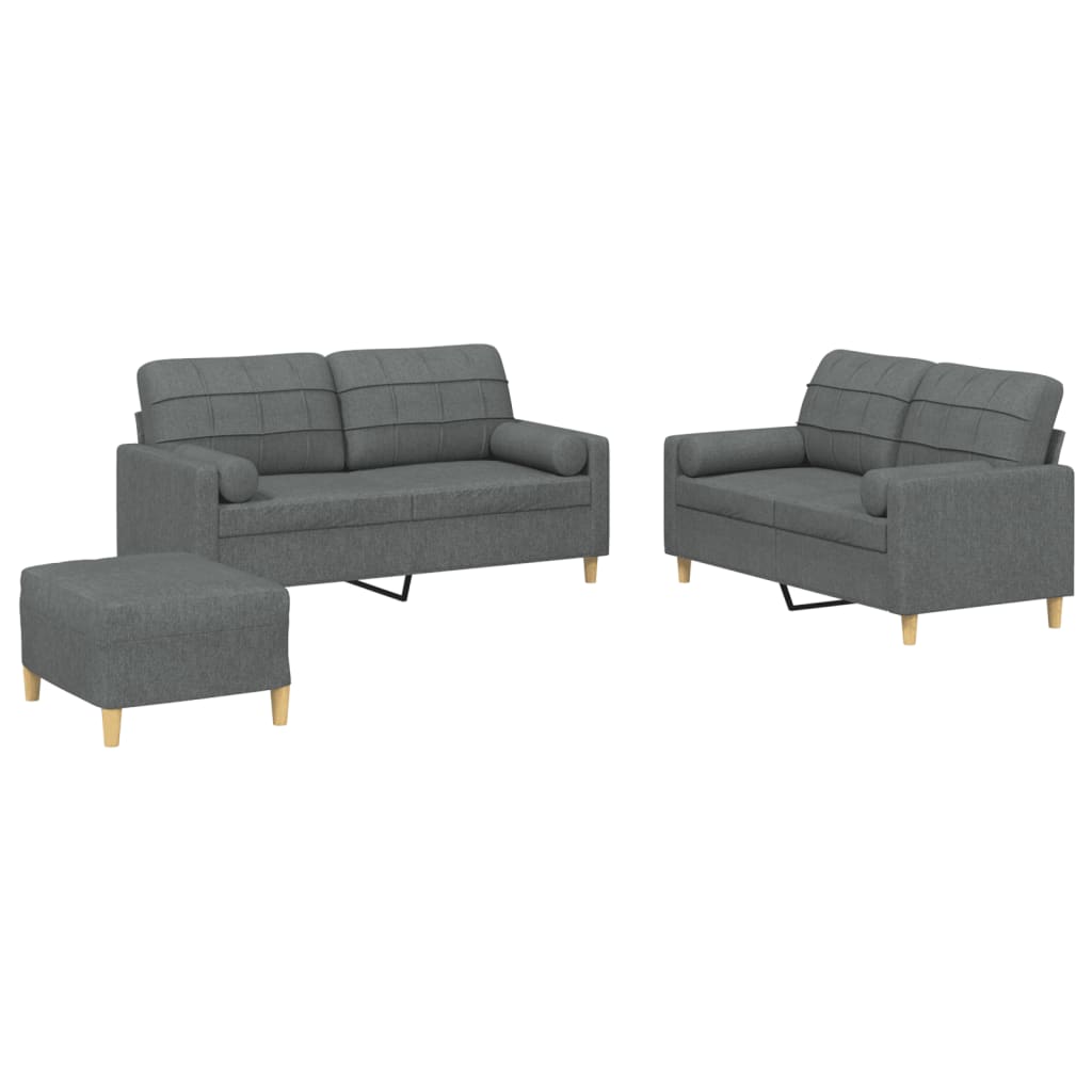 3 Piece Sofa Set with Cushions Dark Grey Fabric