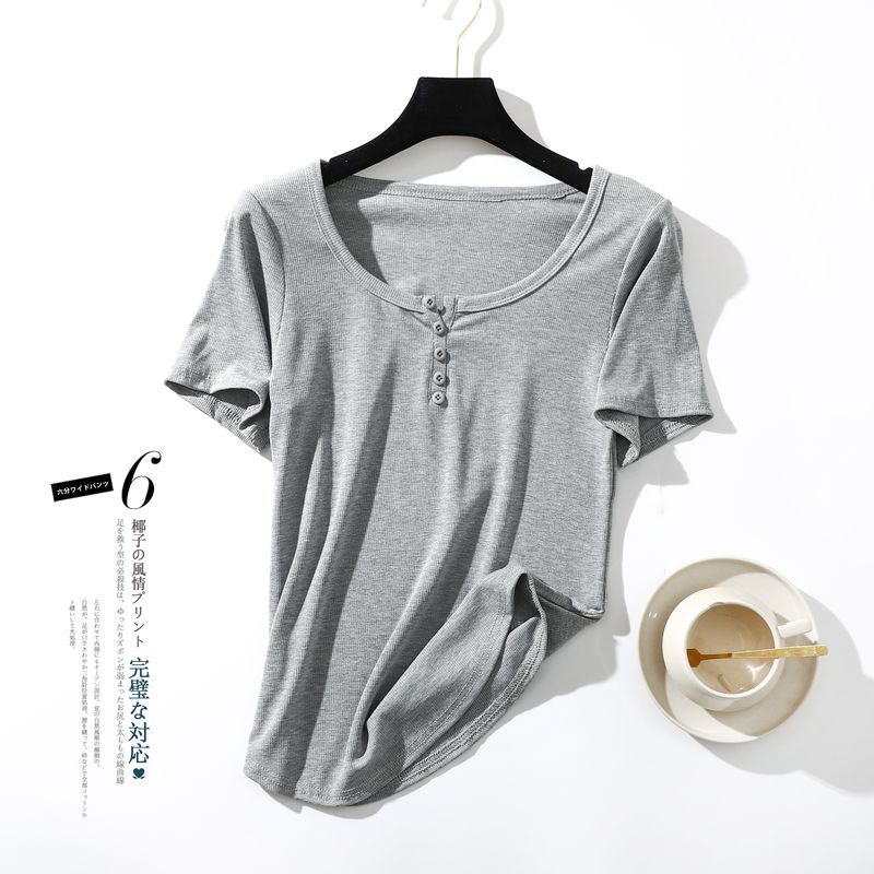 

Modal Fashion Short-Sleeved Bottoming Shirt Women s Summer Thin Outwear Versatile Half-Length Sleeve Top Silm Slim Looking Pure Color T-shirt Gray L (Recommendation 40.00 kg-55.00 kg