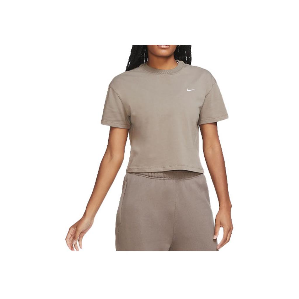 Nike Casual Solid Color Logo Short Sleeve Round Neck T-Shirt Women Tops Olive-Gray DA0324-081