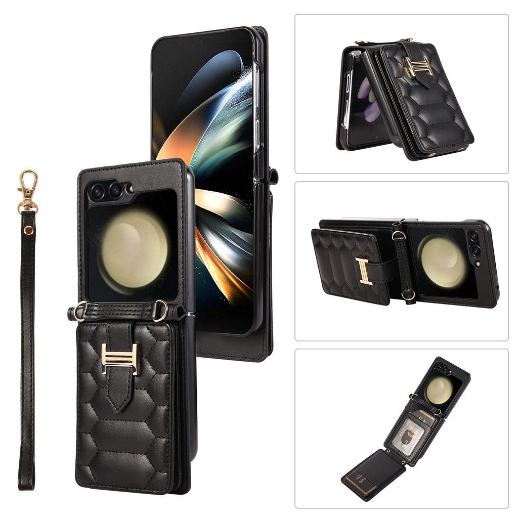 Z FLIP5 Small Diamond Color Matching Crossbody Phone Case with Card Holder.