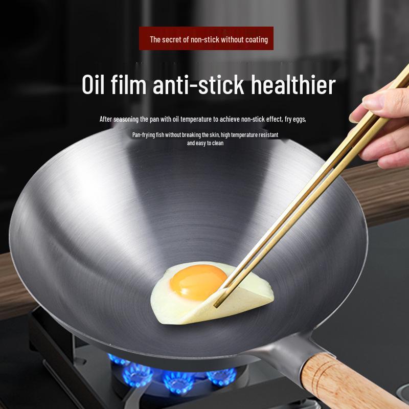 Zhangqiu Non-stick Cast Iron Wok with Large Ladle for Home & Restaurant Use - Suitable for Gas Stoves