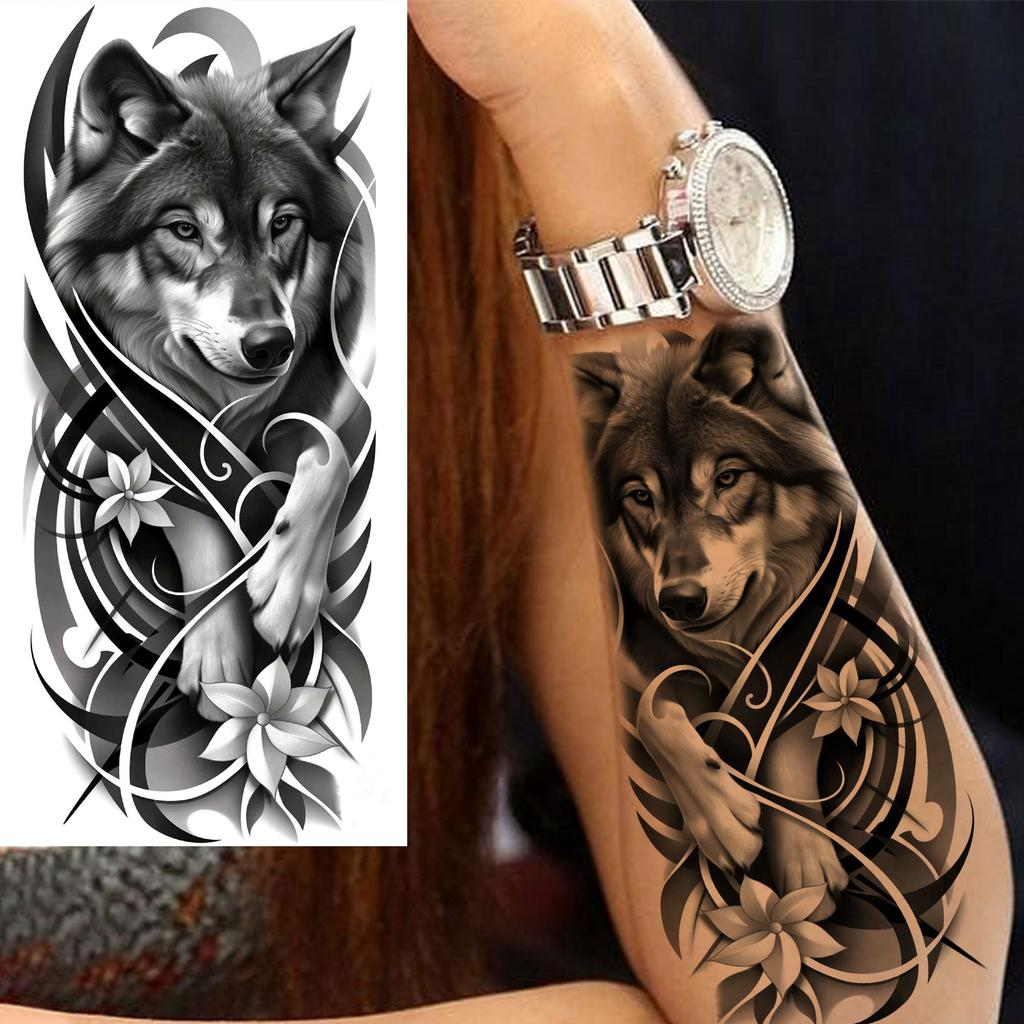 1 Sheet Forest Tribal Wolf Temporary Tattoos For Men Women Arm Leg Tatoos Waterproof Realistic Fake Tattoo Stickers Long Lasting