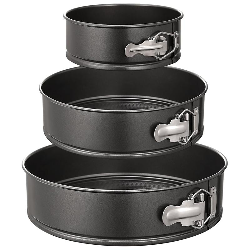 

3Pcs Springform Pan Set Nonstick Spring Form Pans with Removable Bottom Leakproof Round Cheesecake Baking Pans 4 7 9 чорний