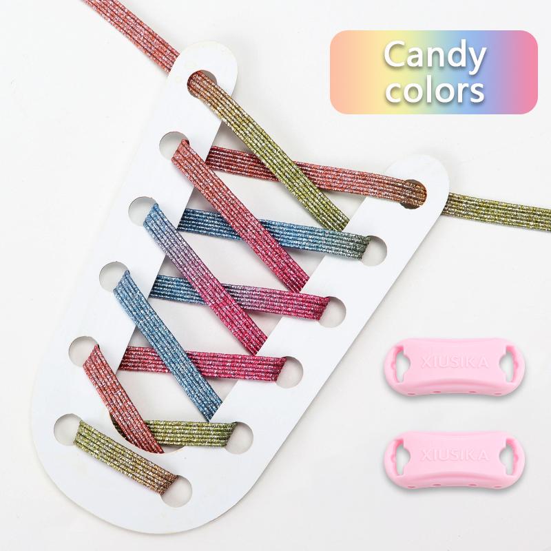 1Pair Glitter Shoelace Rainbow Elastic Laces Sneakers No Tie Shoelace Innovation Flat Shoe Laces Without Ties for Kid and Adult