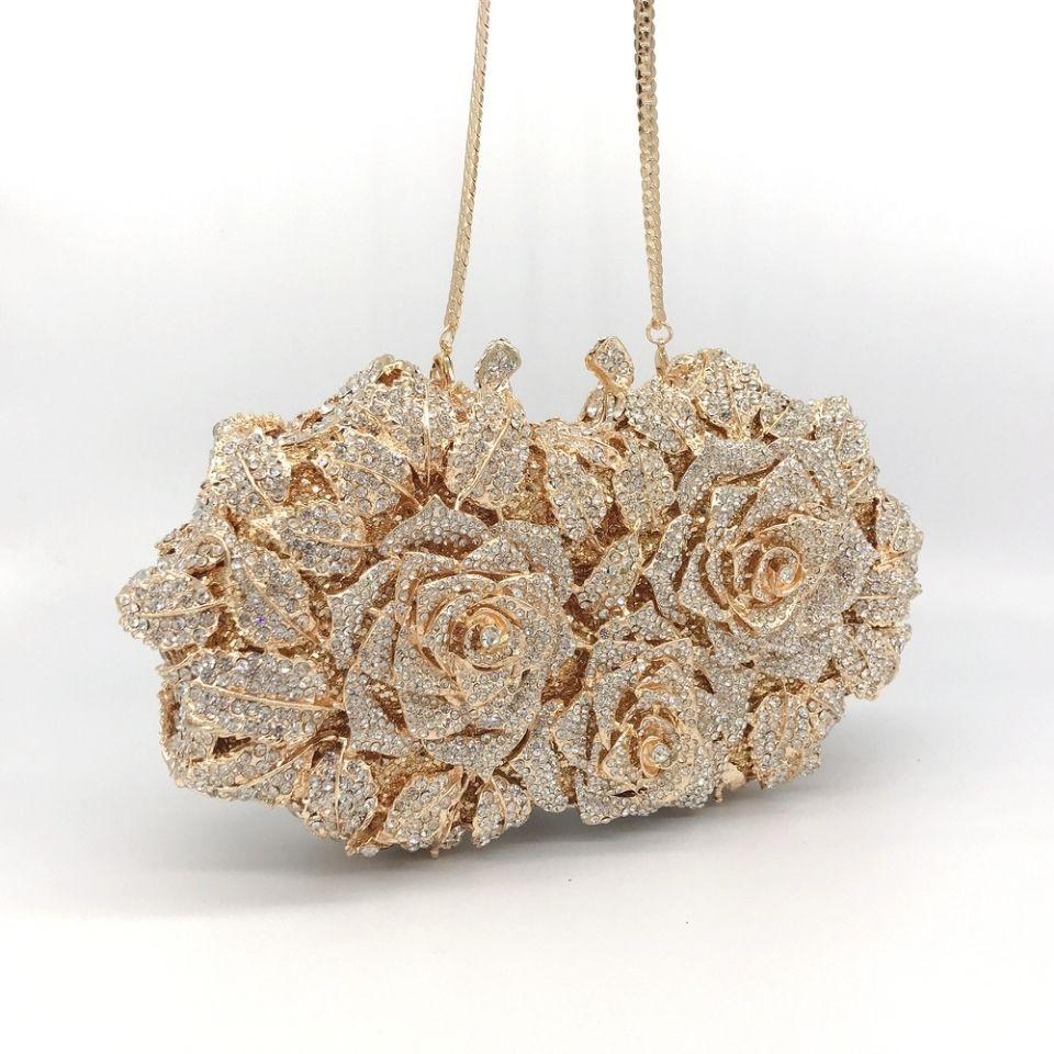 Dinner Bag Empty Rose Diamond Dinner Bag Hard Box Women's Bag Annual Meeting Evening Dress Bag Diamond Handbag