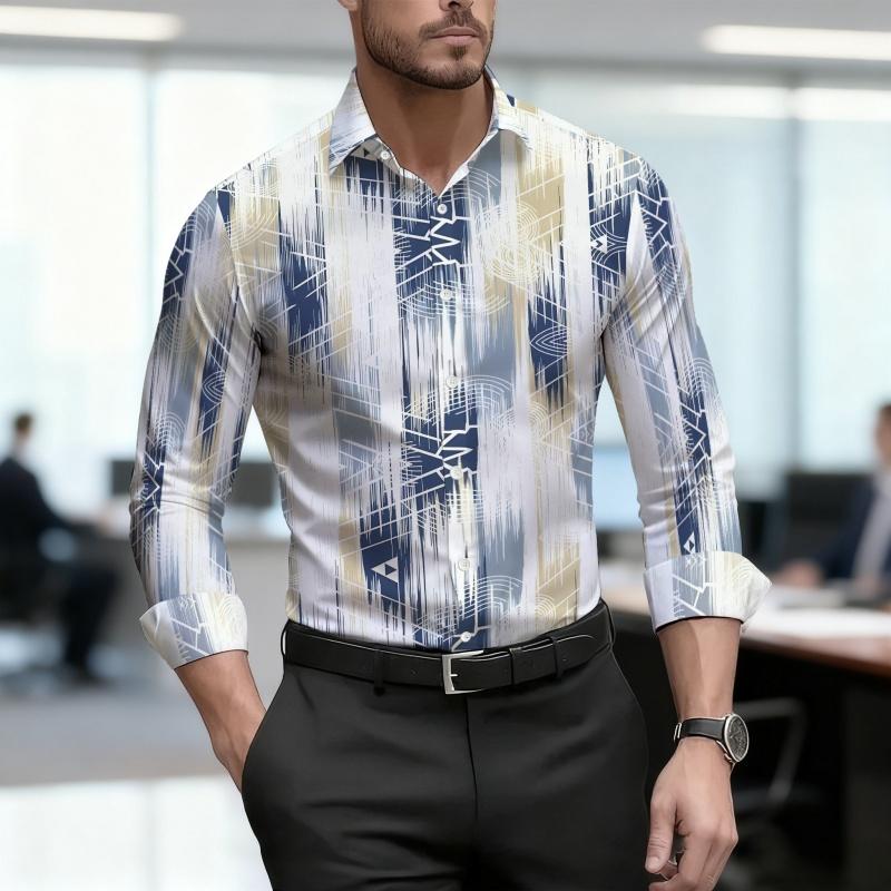 Men's Shirt Spring and Autumn New Style Men's Abstract Printed Long Sleeved Shirt Business Casual Slim Fit High-quality Shirt