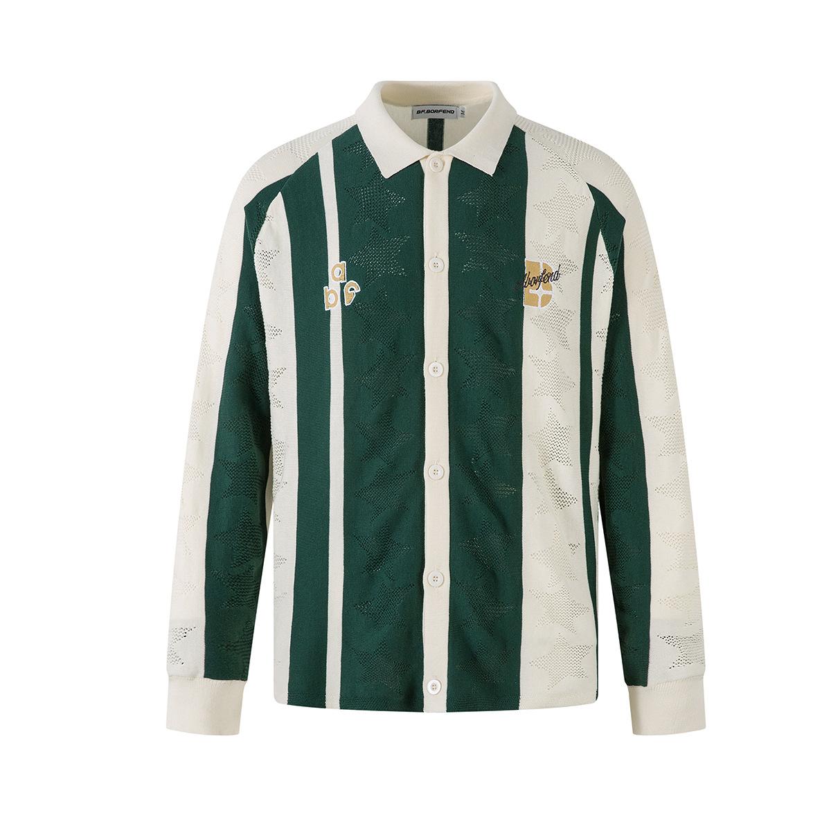 Men s autumn American sports striped knitted sweater lapel hook-up hollow sweater S зелёный