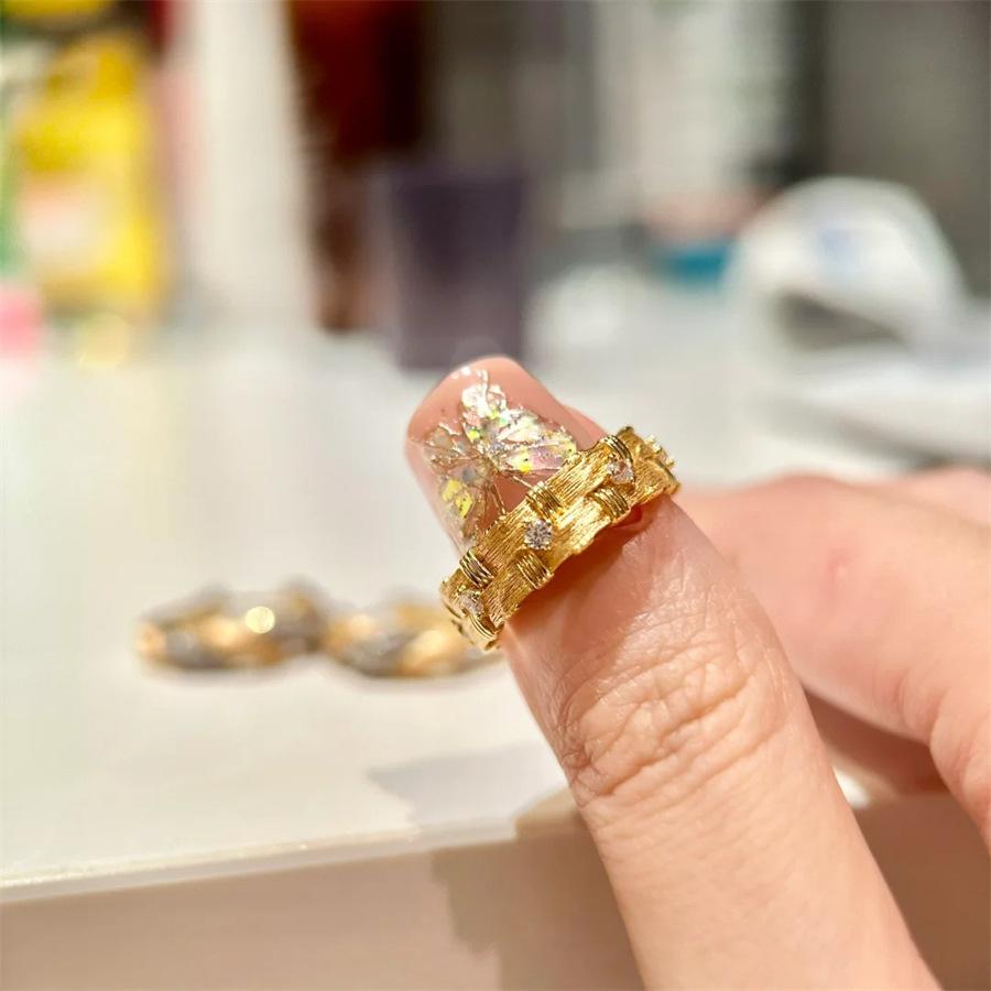 Old Money Wind Middle Ancient Braided Brushed Zircon Ring Sense Index Finger Ring Exquisite Versatile Ring